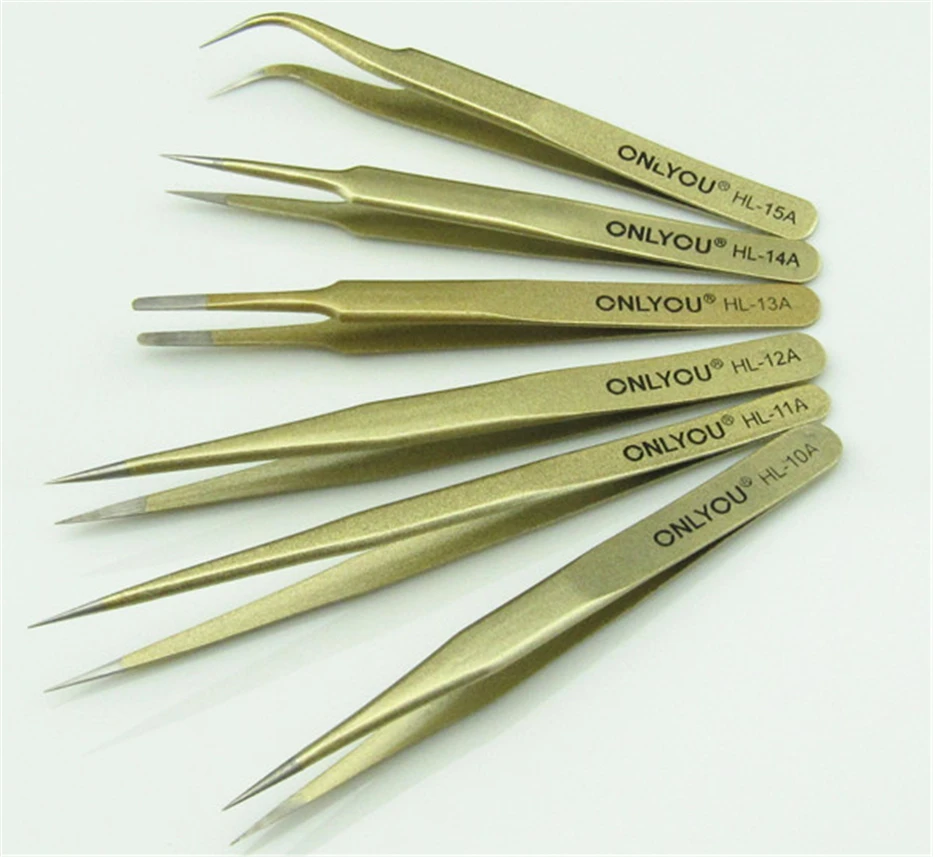 6pcs high end gold tweezers series, precision tweezers HL 10A 15A six