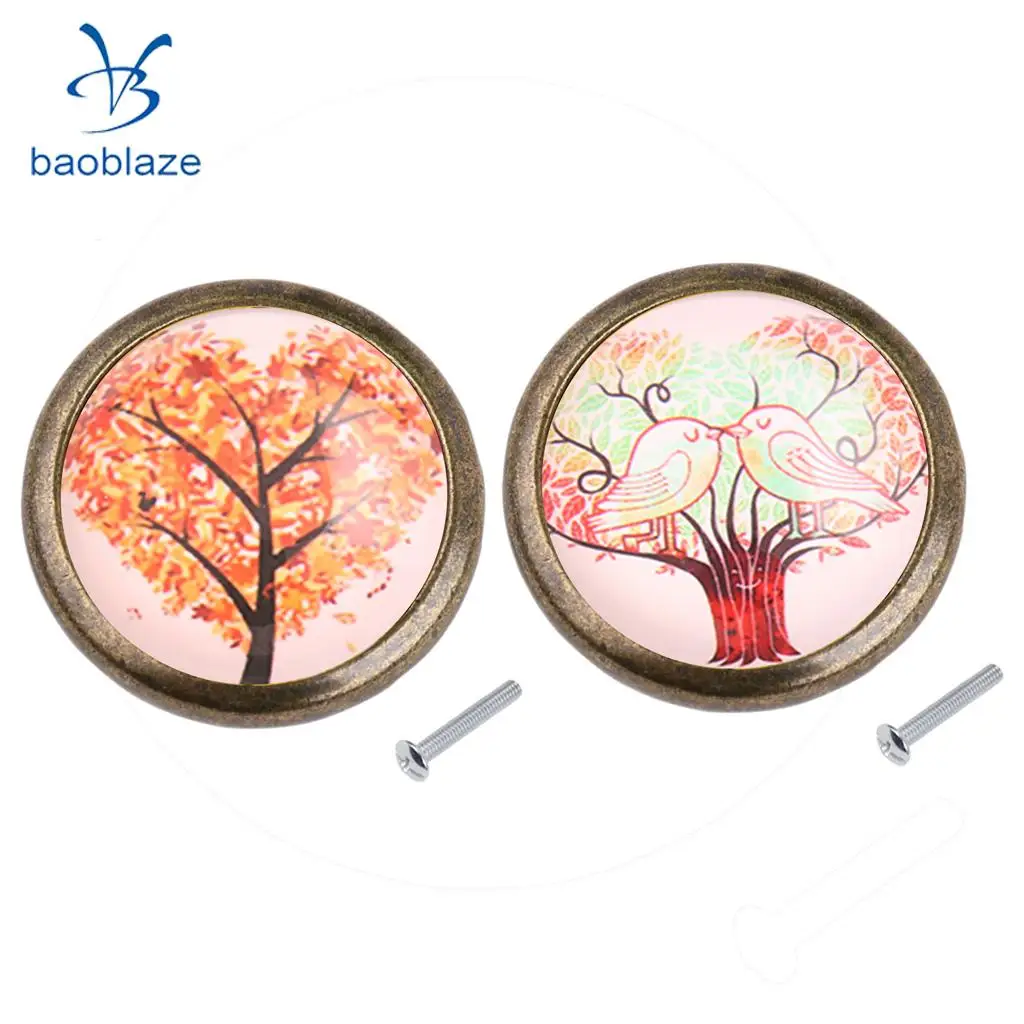2PCS Zinc Alloy Tree Pattern Cabinet Drawer Pull Cupboard Wardrobe Knob Handle for Home Kids Bedroom Decor