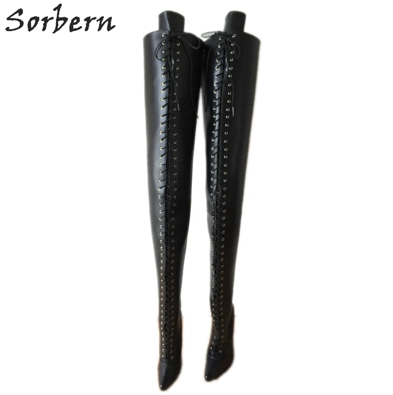 Sorbern высокие сапоги до бедра с шаговым швом на заказ 95 см женские сапоги на шпильке 18 см со шнуровкой индивидуальная ширина голенища