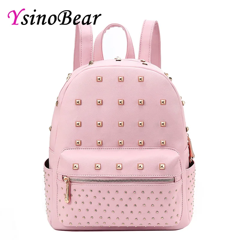 YsinoBear Brand Rivet Leather Backpack Cute Pink Shoulder Bag for Women