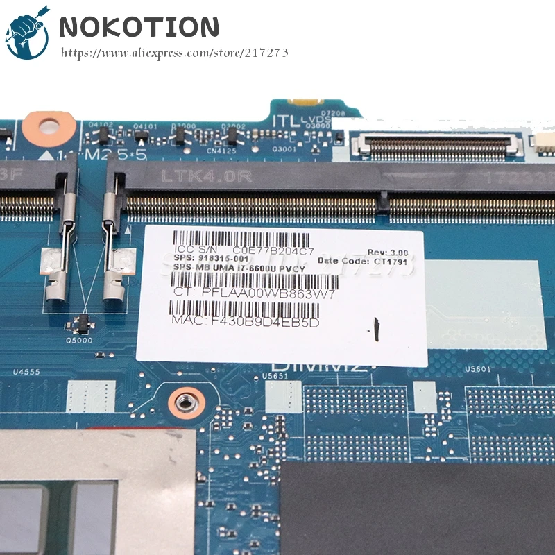 NOKOTION ل بي EliteBook 840 G3 850 G3 اللوحة المحمول i7-6600U CPU 6050A2892401-MB-A01 918315-601 918315-001