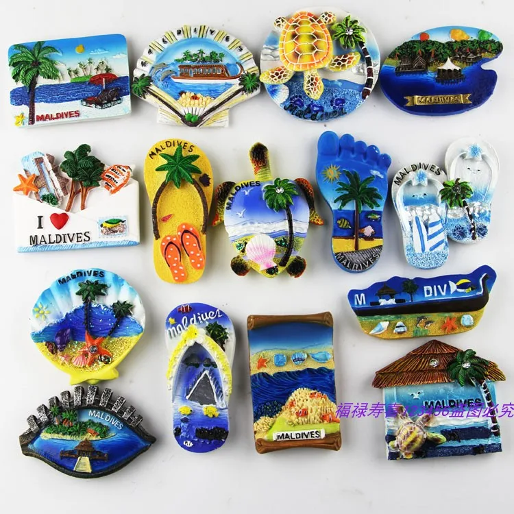 

High Quality Maldives Anchor Feet Slippers 3D Resin Fridge Magnets World Tourism Souvenirs Refrigerator Magnetic Stickers Decor