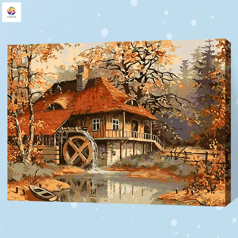 

Frameless Digital Painting By Number Waterwheel Inns Acrylic Paint Abstract Modern Wall Art Canvas Painting For Home Deco Deal