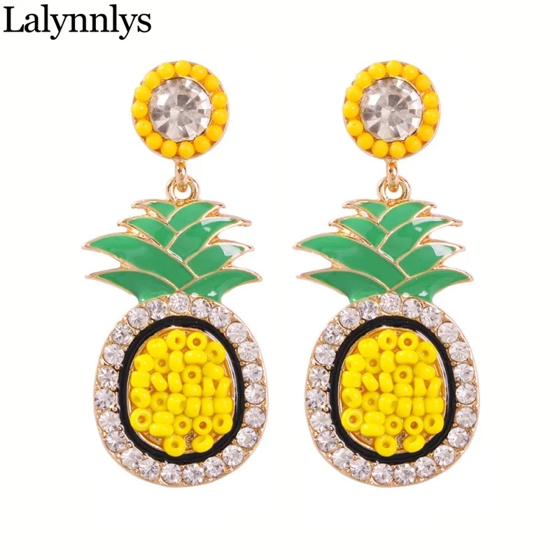 Lalynnlys Cute Cherry Watermelon Pineapple Drop Earrings New Fashion Rhinestone Fruit Dangle Earrings Ear Accessories Hot E60491