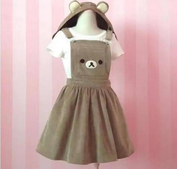 

NICE Rilakkuma San-X Kawaii Gaun Jumpsuit Beruang Bordir Lolita Keseluruhan Rok & Hat Dress Women or Girl