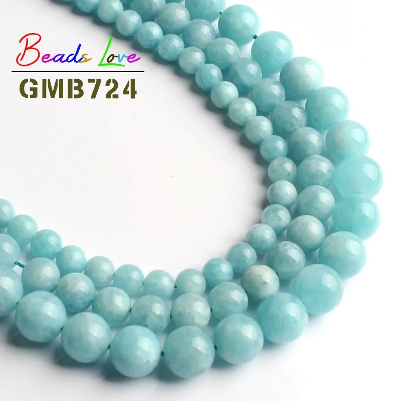 

Wholesale Round Blue Aquamarines Stone Smooth Loose Beads for Jewelry Making DIY Bracelet Necklace Pick Size 6/8/10MM 15 Inches