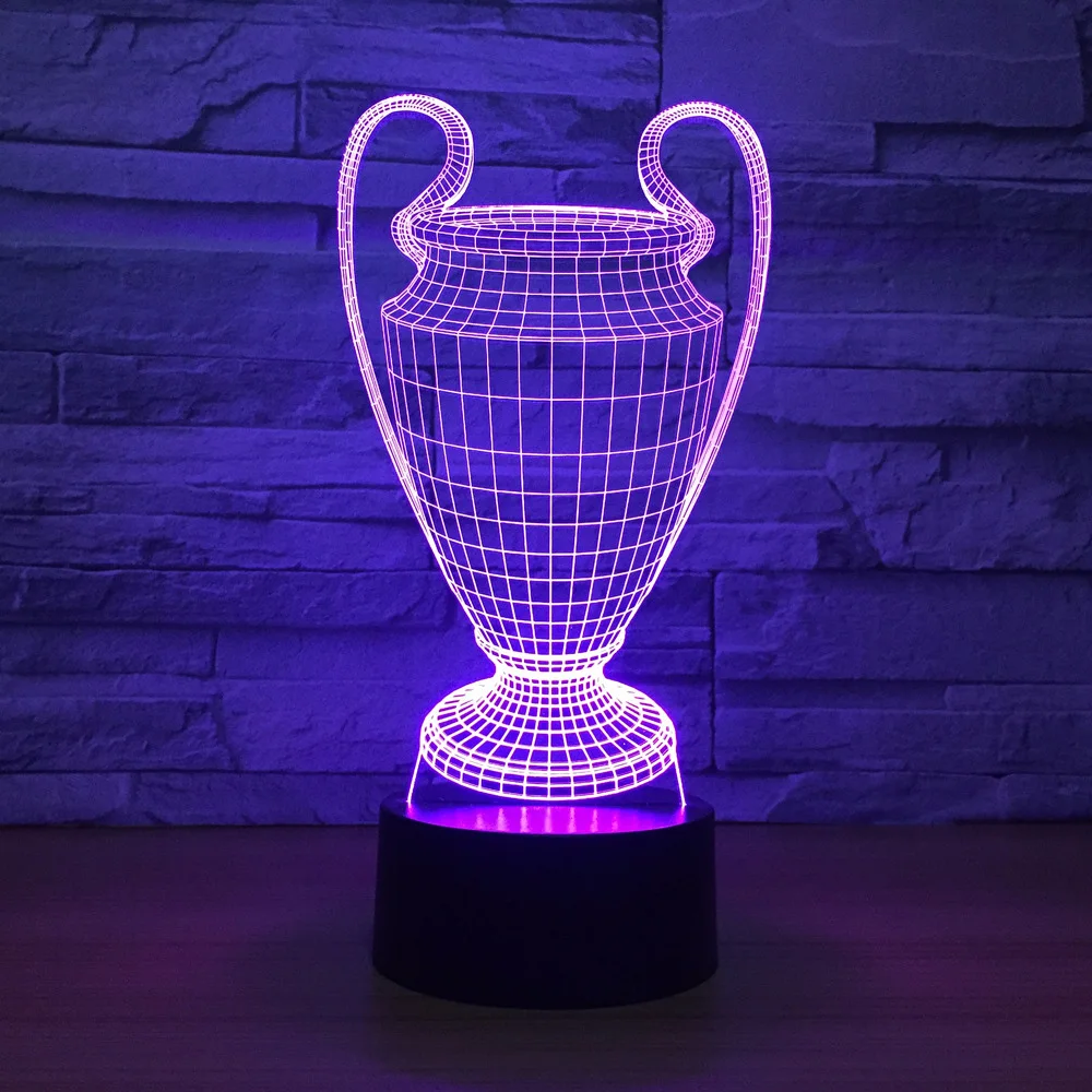Футбол Кубка лампы 7 цветов Изменение 3D светодиодный ночной Светильник нажатием кнопки USB для Спальня сна Luminaria Прямая поставка