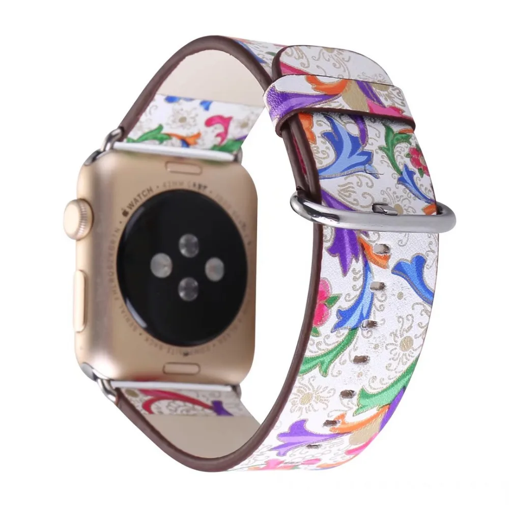 Кожаный ремешок с цветочным принтом для Apple Watch band 44 мм/40 мм/42 мм/38 мм iwatch 5/4/3 браслет кожаный ремешок для часов серии 5 4 3 2 1