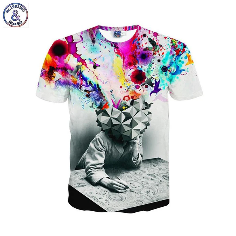 

Mr.1991 new listing colorful thinking painter 3D printed girl t-shirt 12-20 years teenage big kids children's boy tshirt NA10b