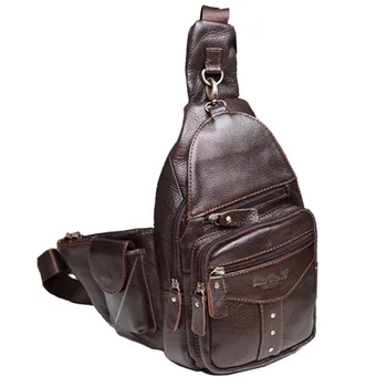 

New Men Genuine leather Cowhide Travel Studded Messenger Shoulder Sling Day Pack Chest Tivets Bag