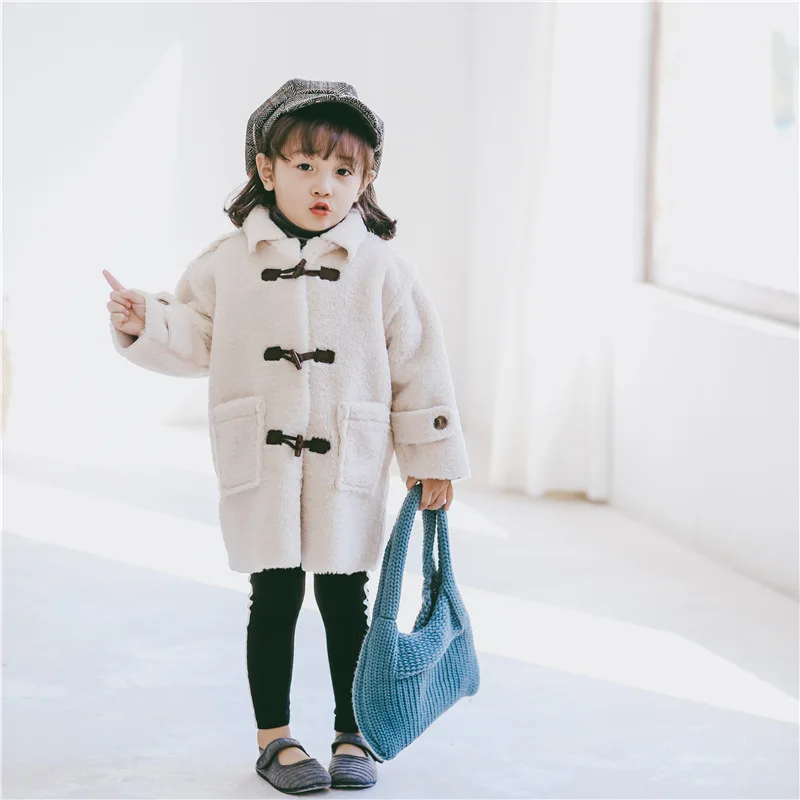 

kids wool long coats 2018 autumn girls Blends jackets Fashion big Pocket children clothing toddler Girls outerwear For 1 2 3 4 6