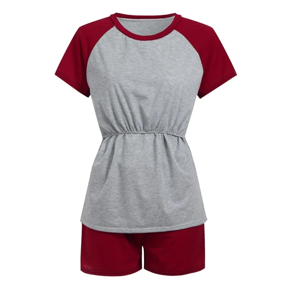 Новые удобные комплекты, повседневный простой стиль, 2 шт., женские для беременных с коротким рукавом, детские топы для кормления, футболка +