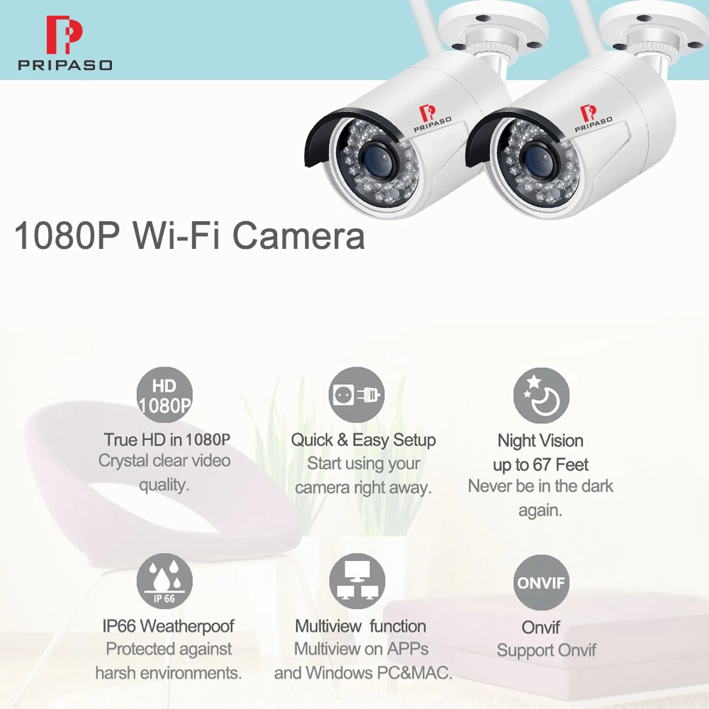 

Wireless WiFi Security IP Camera Outdoor Bullet Home HD 1080P Waterproof Camera IR Night Vision Two Way Audio (2 pack)