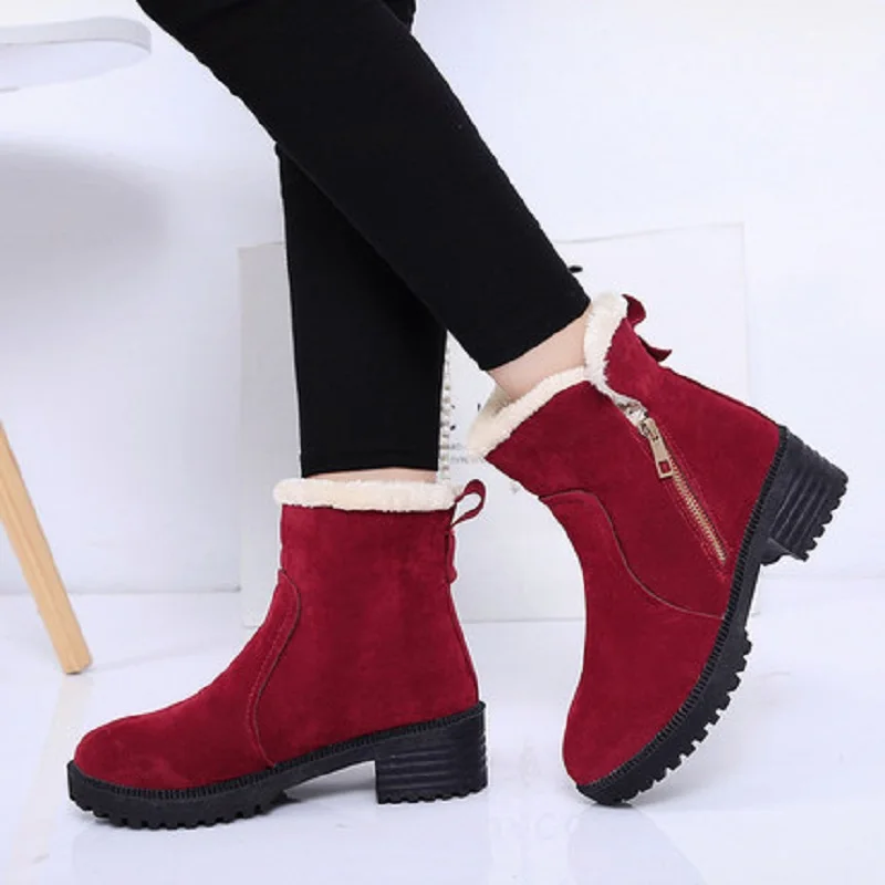 

Winter plus velvet warm ladies ankle boots suede snow boots with thick heel zipper Martin boots ankle boots