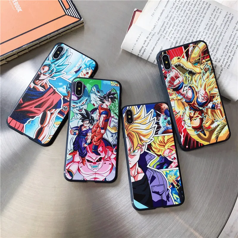 Luxury Sketch ONE PIECE Naruto Sasuke GOKU Phone Case For iPhone X 8 7 Plus Soft TPU Silicone Back Cover 6 6S |