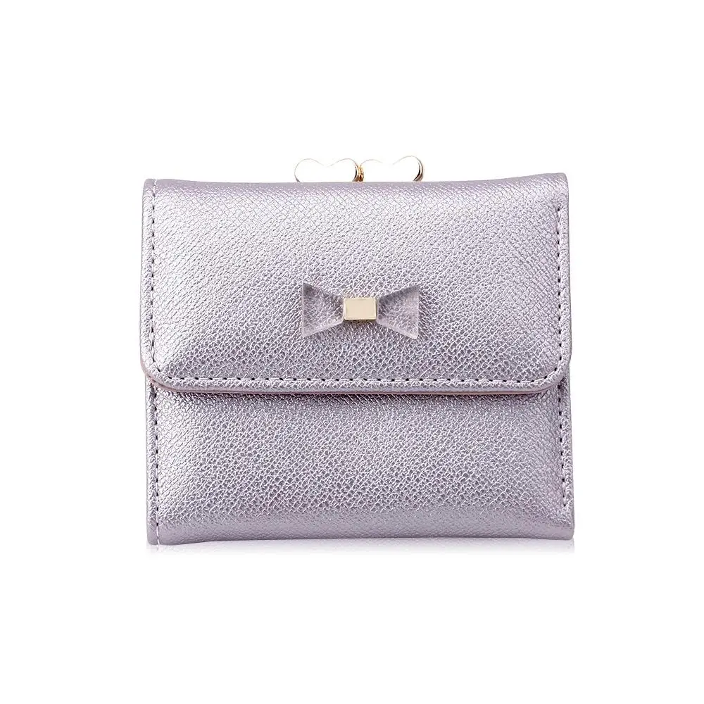 Unishow милый бумажник с бантиком для женщин маленький женский кошелек брендовый замок дизайнерский женский кошелек мини-кошелек для монет сумка для девочек держатель для карт - Цвет: Фиолетовый