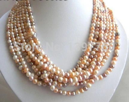 

Miss charm Jew.180 8Strands 5-6MM Lavender White Pink Round Freshwater Pearl Necklace AAA