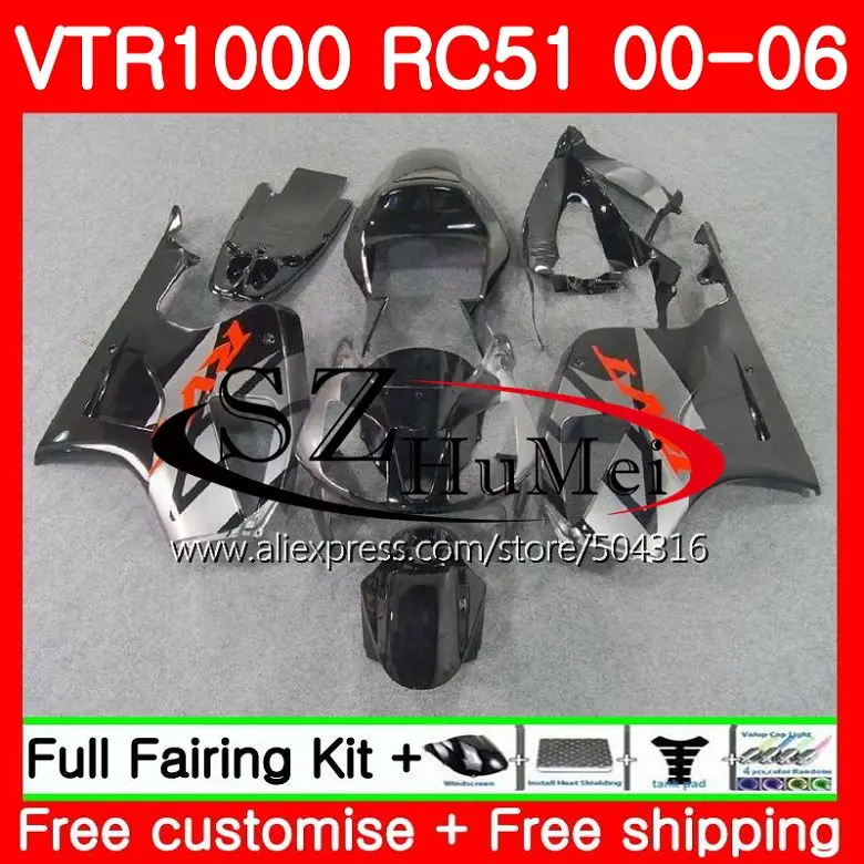 

Fairing For HONDA VTR1000 RC51 SP1 SP2 01 02 03 04 05 06 44SH20 RTV1000 VTR 1000 2000 2001 2002 2003 2004 2005 2006 Black grey