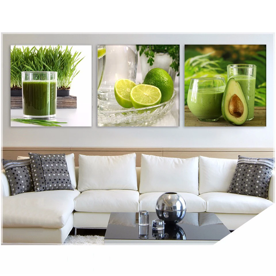 

Modern Canvas Living Room Pictures Home Decor 3 Pieces Green Drink And Fruit Frame HD Printed Painting Wall Art Modular Poster