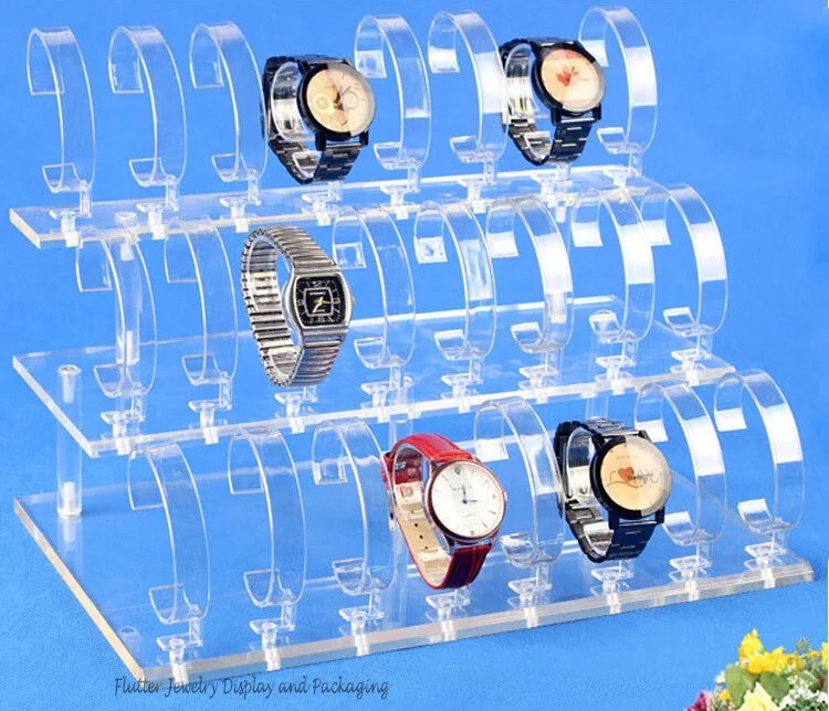 Улучшенный 3-Слои акриловый стенд для часов Дисплей стоят часы Демонстрационный стеллаж 24-Часы Держатель Витринный Шкаф для ювелирных изделий браслет стеллаж для выставки товаров