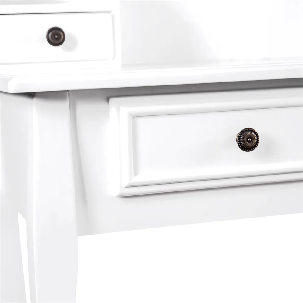 LANGRIA Makeup Dressing Table Vanity with 4 Drawers, 3 Open Storage Compartments and Solid Rubberwood Legs Makeup Dresser-White 8