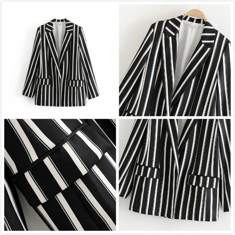 2019 Autumn Black And White Striped Women Pant Suits Work Office Ladies Blazer Jacket Coat & Trouser Female Suit Two Piece Sets