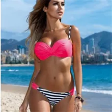 2017 Sexy Твердые Бюстгальтер & Полосатый/Точка Снизу Bikinis Женщины Push up Купальники Летний Пляж Купальники Купальщица Купальники Майо де Bain