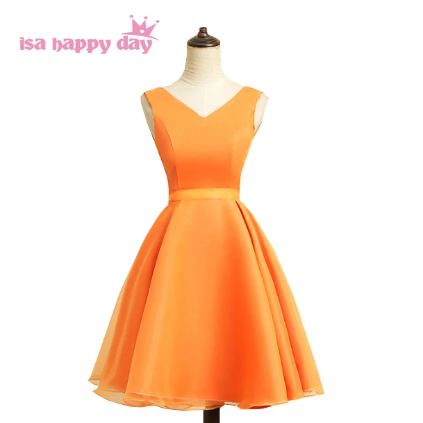 Orange V-Neck Short Dress