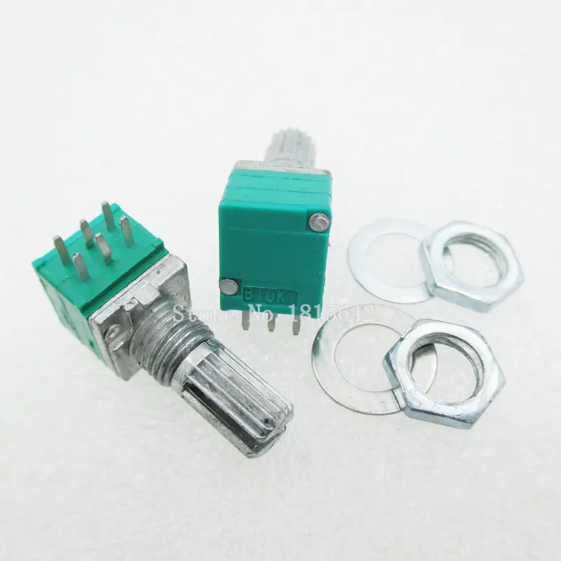 

5PCS/LOT 6pin RK097G dual potentiometer B10K with switch audio / power amplifier / sealing potentiometer Handle Length 15MM