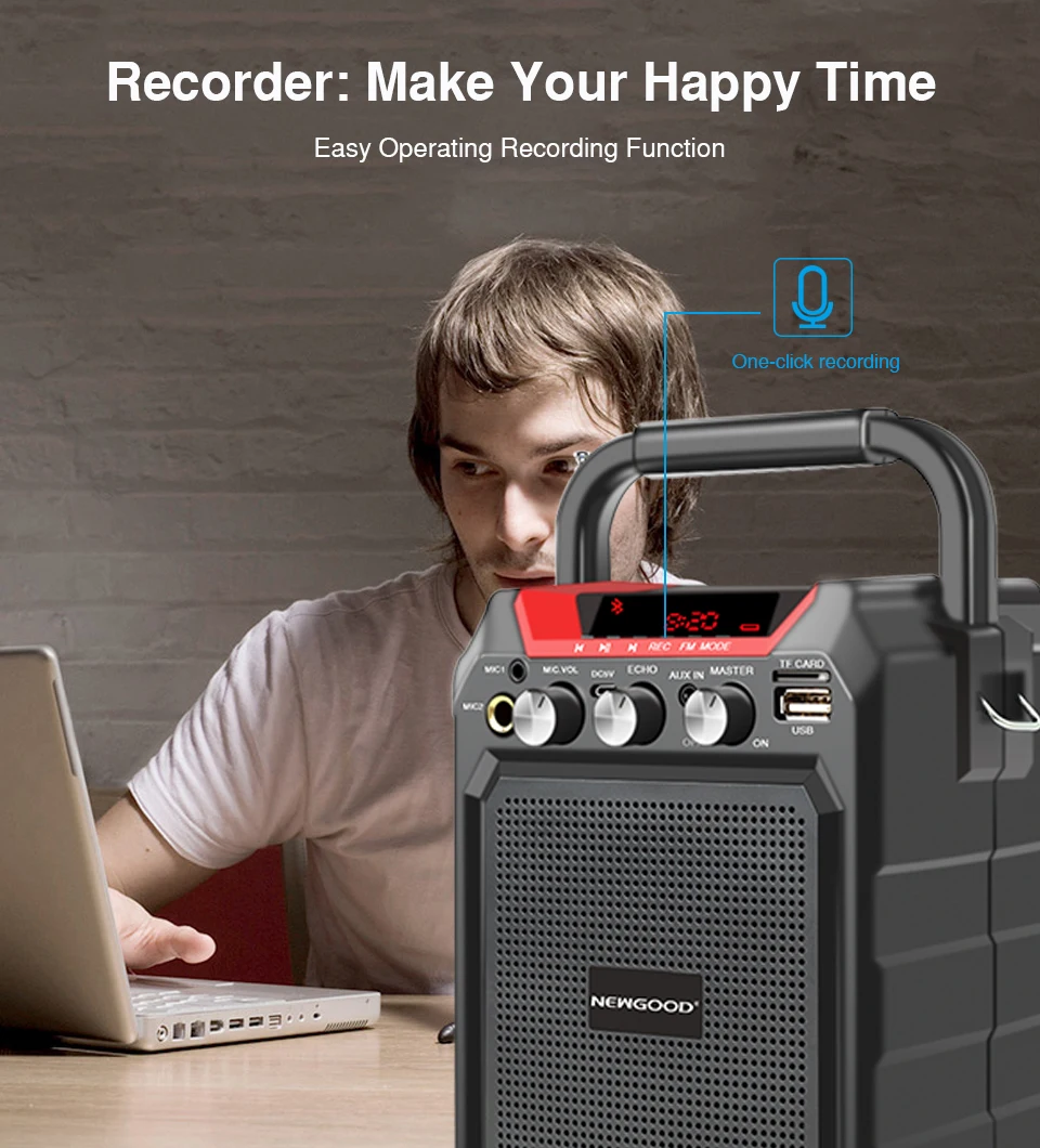 Portable Bluetooth Speaker Wireless Remote Control 3D Stereo Sound System Outdoor Music Speakers Support AUX FM TF Microphone (5)