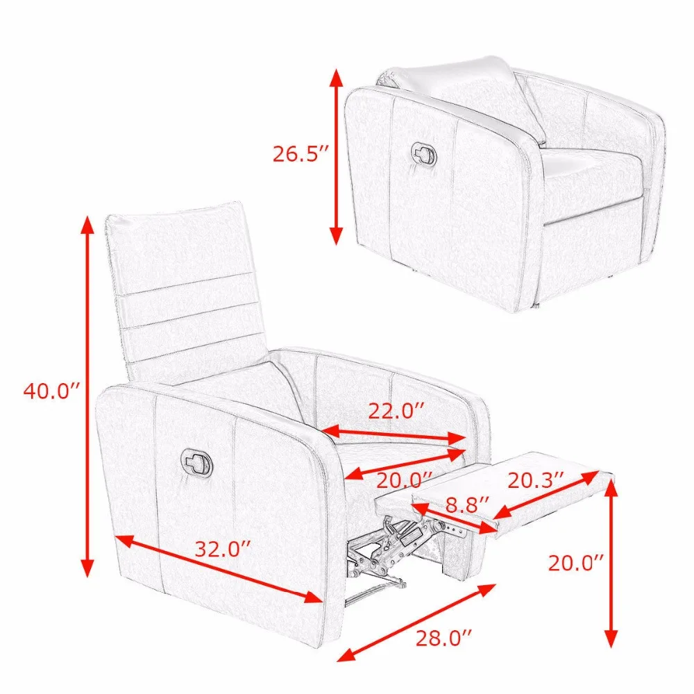 Giantex Manual Recliner Sofa Chair Contemporary Foldable-Back Leather Reclining Chair Modern Living Room Furniture HW57305