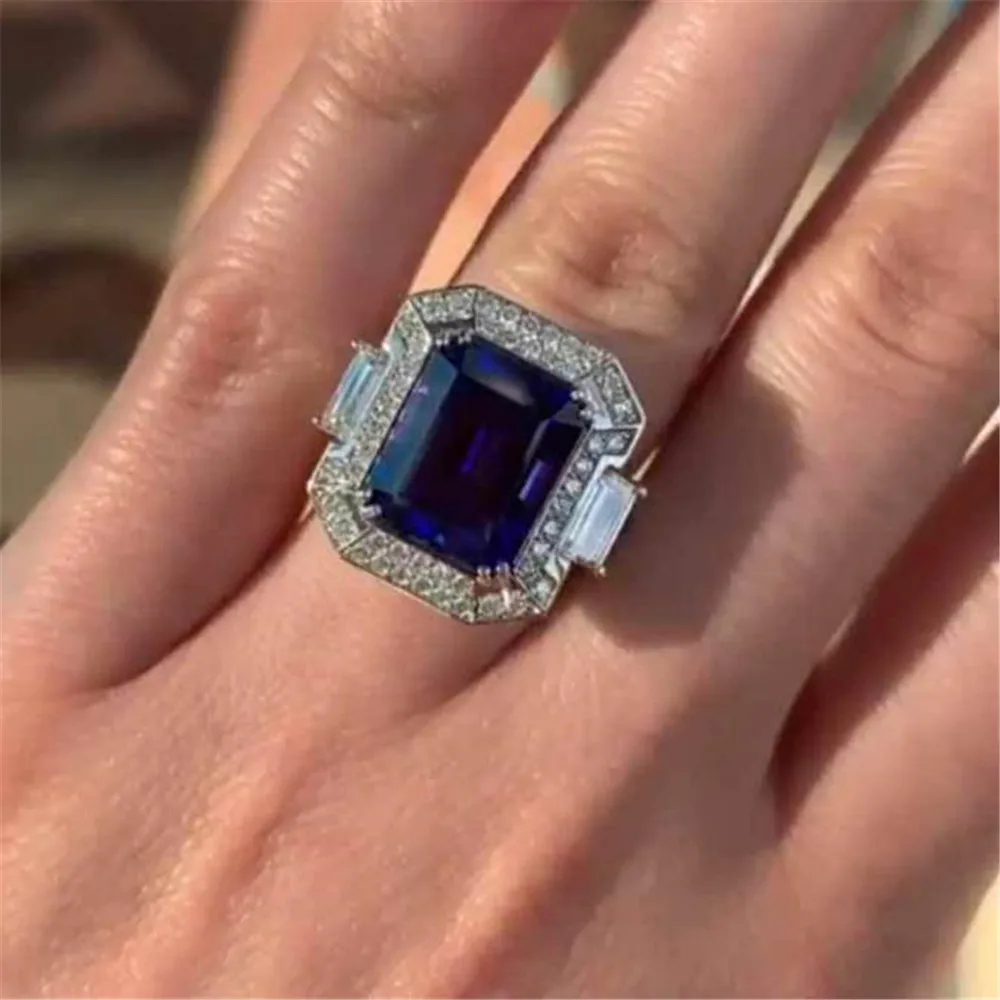 

YKNRBPH 2019 New Wedding Ring Blue Creative Engagement Ring Pop Copper Jewelry Woman Show Gift