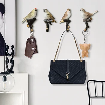 

Bird Hook Wall Decoration Cute Animal Wall Hanging Hook Sculpture Resin Craftwork Home Decoration Accessories 4pcs/set R227
