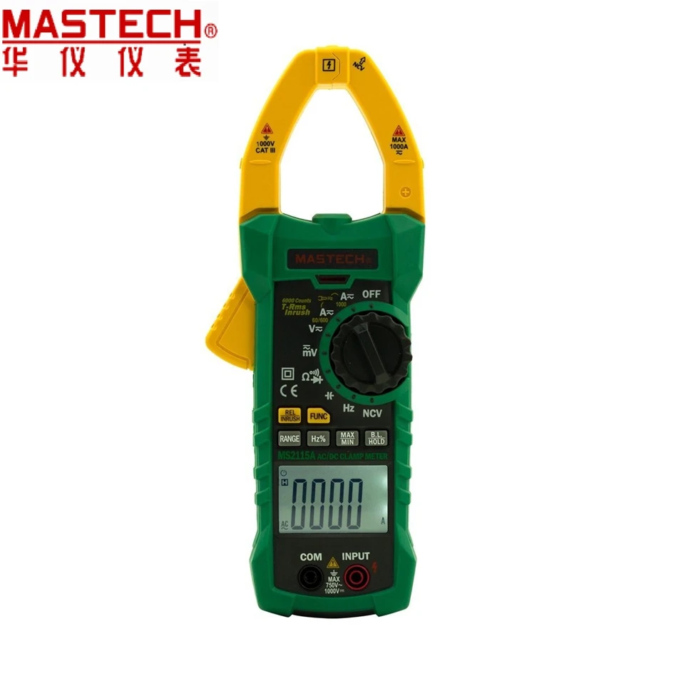 

Mastech MS2115A 6000 Counts True RMS Digital Clamp Meter AC/DC Voltage Current Tester with INRUSH and NCV Measurement