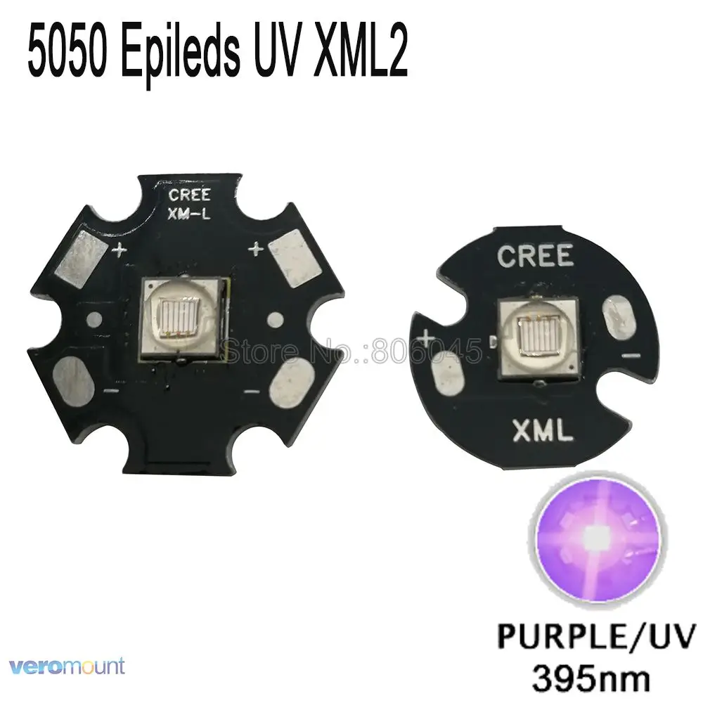 

Epileds 5050 8W UV Purple 395NM - 400NM Led Emitter Lamp Light 3.4-3.8V 2500mA XM-L2 XML2 T6 16mm 20mm Black Aluminum PCB