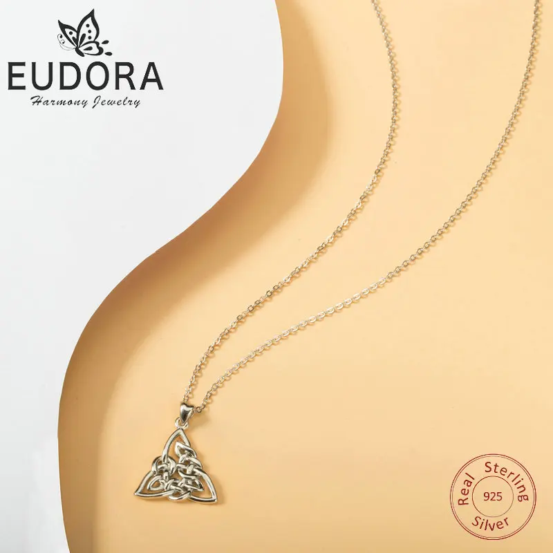 Eudora, 925 пробы, серебряная Геометрическая линия, треугольная подвеска, ожерелье, ирландский кельтский узел, ожерелье, хорошее ювелирное изделие для женщин, подарки