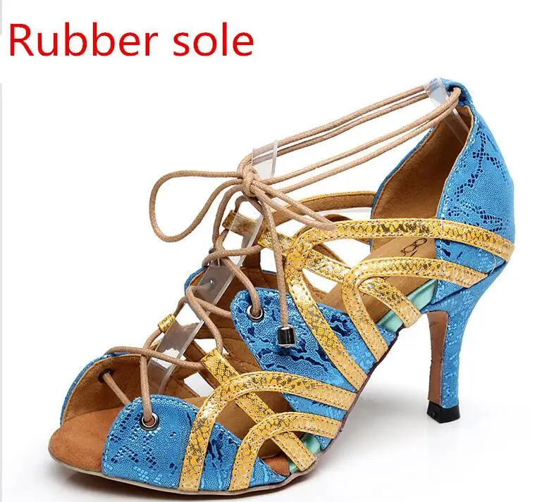 Женские латинский бальный танец, женская обувь для танцев сальсы, 7,5 см каблук, туфли для танго лета - Цвет: blue 75mm outdoor