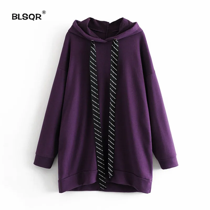 

Women Hooded Loose Long Sweatshirts Oversized Long Dleeve Basic Pullovers Purple Female Casual Wear Chic Tops