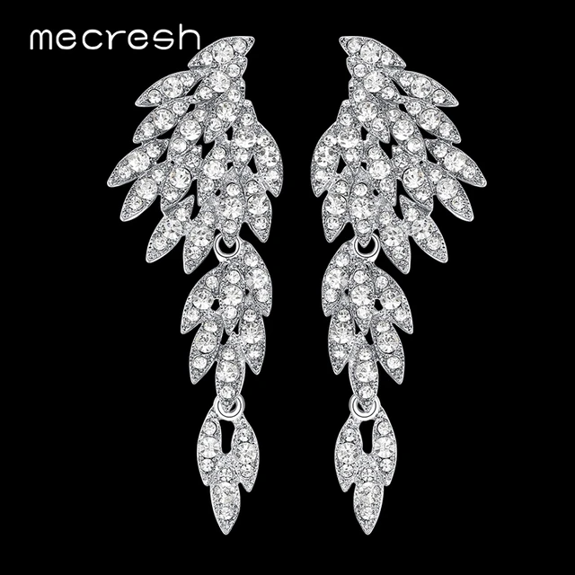 Mecresh 5 Colors Crystal Long Earrings For Women Eagle Silver Mecresh 5 Colors Crystal Long Earrings For Women Eagle Silver Black Color Bridal Wedding