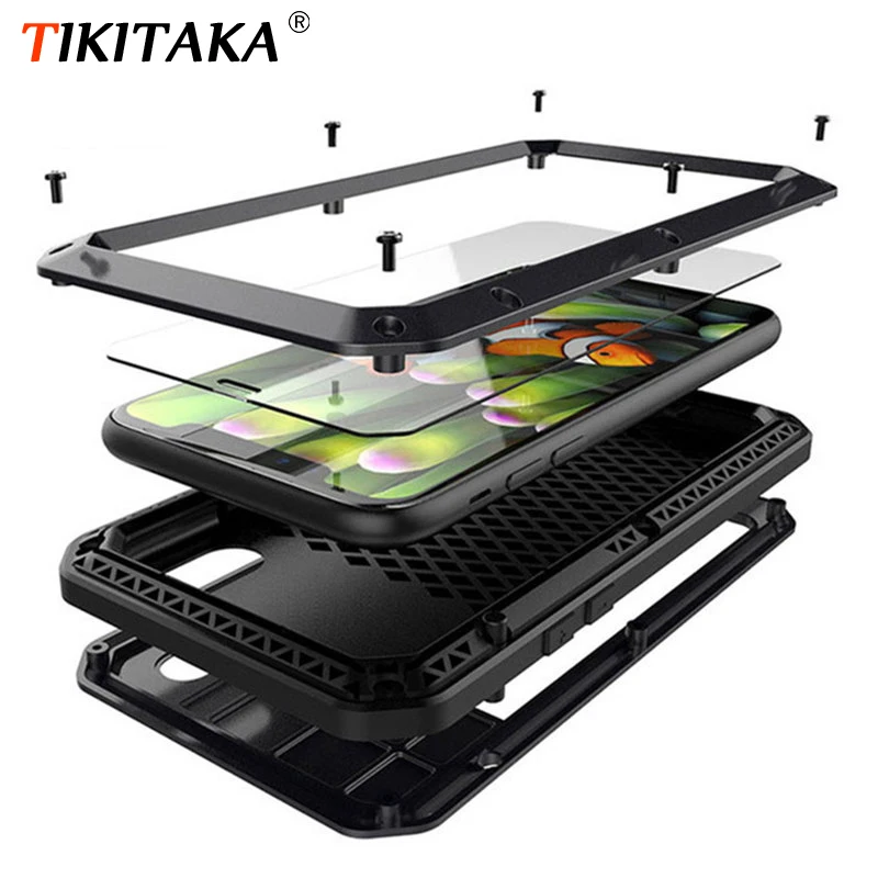 

TIKITAKA Doom armor Shockproof phone Case for iPhone XS MAX XR X 6 6S 7 8 Plus 5S SE 5 Full Body Cover Metal Aluminum Fundas