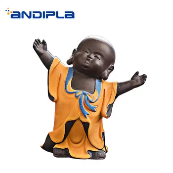 

New Arrival Yixing Purple Clay Art Yellow Cute Monk Tea Pet Office Desktop Vintage Decoration Crafts Sent Friends Souvenir Gifts