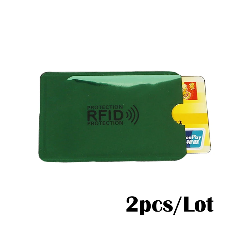 2 шт. алюминиевый Анти Rfid считыватель блокирующий держатель для банковской кредитной карты Защита Rfid считыватель карт металлический кредитный держатель для карт - Цвет: Green
