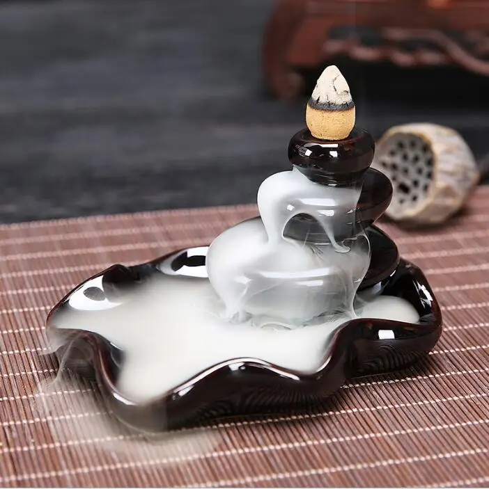 

Backflow Incense Burner Home Decor Ceramic Stick Incense Holder Porcelain Smoke Waterfall Back Flow Aromatherapy Censer Gift