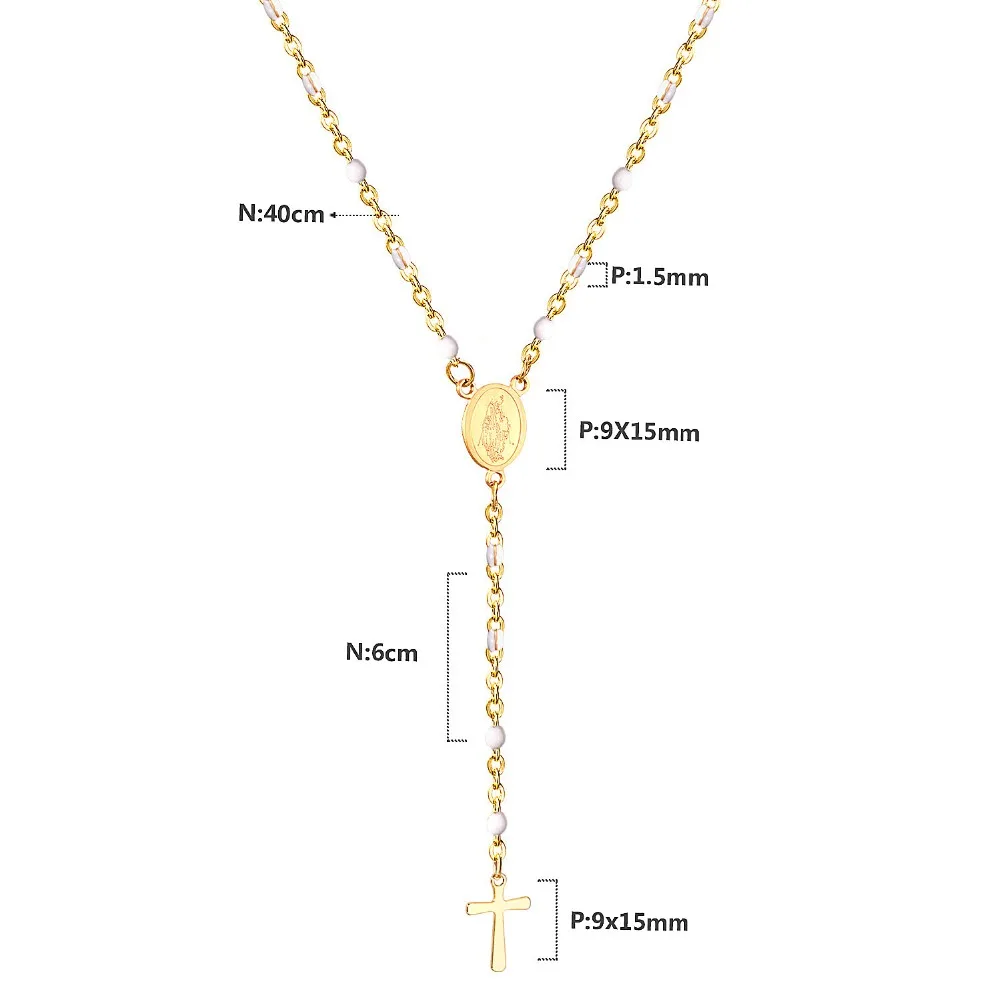 LUXUSTEEL Length 40cm+6cm Choker Necklace Religious Jewelry White/Black/Blue Color Rosary Beads Cross Pendant Necklace Female