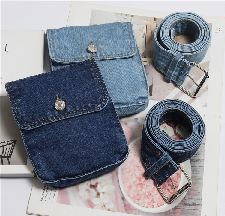 Съемный джинсовый тканевый пояс в винтажном стиле, Синяя Женская рубашка, платье, пояс с сумкой, уличный женский кошелек для телефона, поясная сумка, Новинка