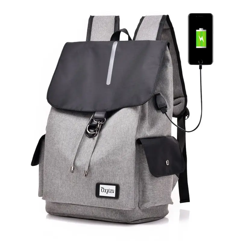 Рюкзак светящиеся школьные сумки для студентов Внешние USB зарядка для ноутбука Рюкзаки для подростков Повседневная дорожная большая емкость деловая сумка - Цвет: Gray