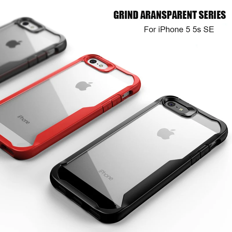 

For iPhone 5 5s SE Case Soft Silicone+Transparent PC Armor Shockproof Back cover Case for iPhone 5 5s full cover phone shell