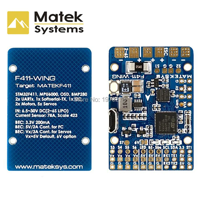 

Matek Systems F411-WING STM32F411 Flight Controller Control With INAVOSD MPU6000 BMP280 Support Fly Wing Fixed Wing RC Airplane