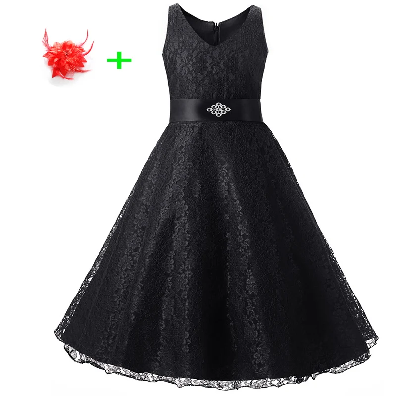 Вечернее платье для детей 4 года 1 4 года старый детская праздничная одежда, одежда для девочек, элегантные свадебные платья для детей возрастом от 12 лет - Цвет: Черный