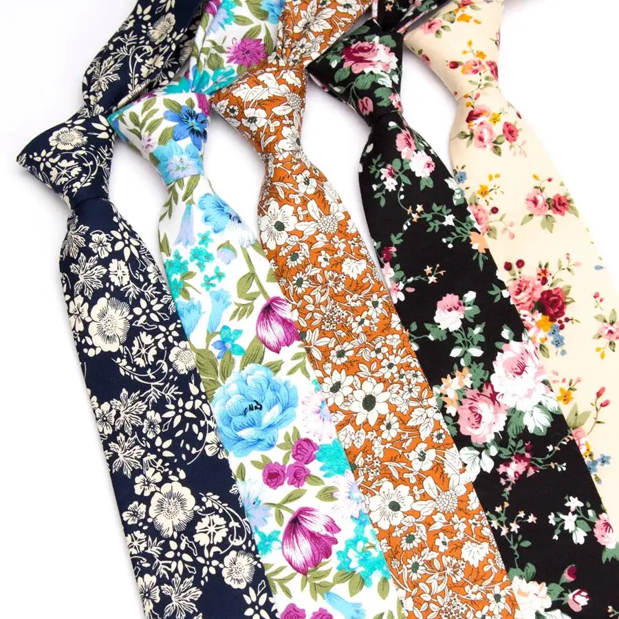 

Mens Necktie Cotton 6cm Print Flowers Slim Ties Men Fashion bowtie Wedding Party Dress Neck tie handkerchief man accessories